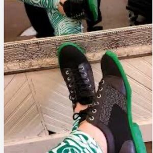 John Fluevog Black and Green Sneakers